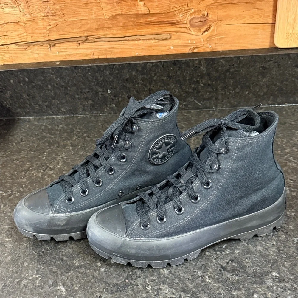 Converse All-star Black on Black Lugged Sole High Tops - Size 7.5 - Picture 4 of 6